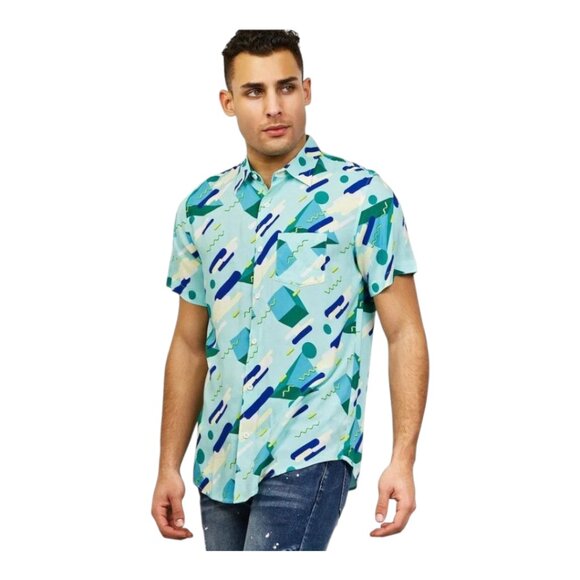 Maison Noir Finley Short Sleeve Button-front Shirt Retro 80s 90s Men's Large - Picture 1 of 10